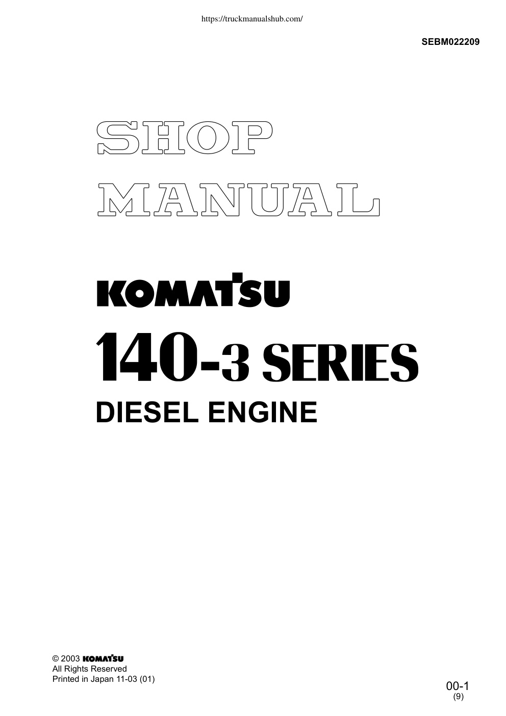 Première page de Komatsu 140 3 Series Diesel Engine Shop Manual