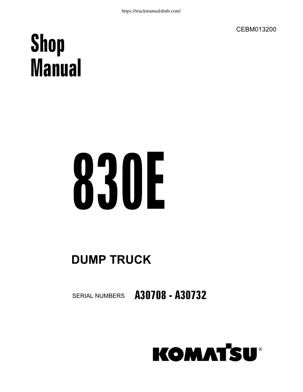 Première page de Komatsu 830E Shop Manual