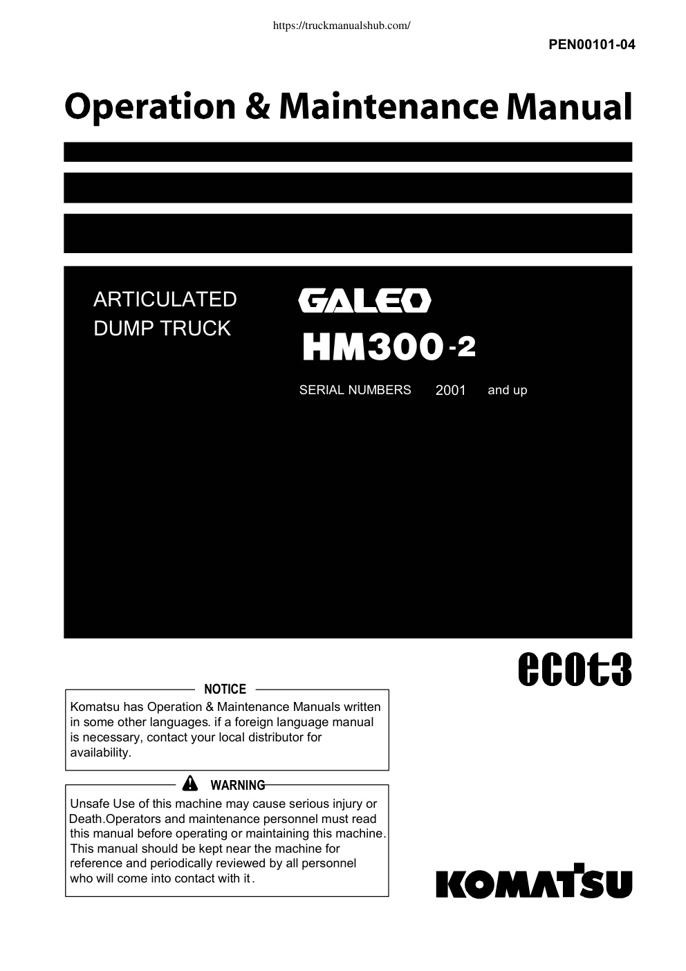Première page de Komatsu Galeo HM300 2 Articulated Dump Truck Operation Maintenance Manual