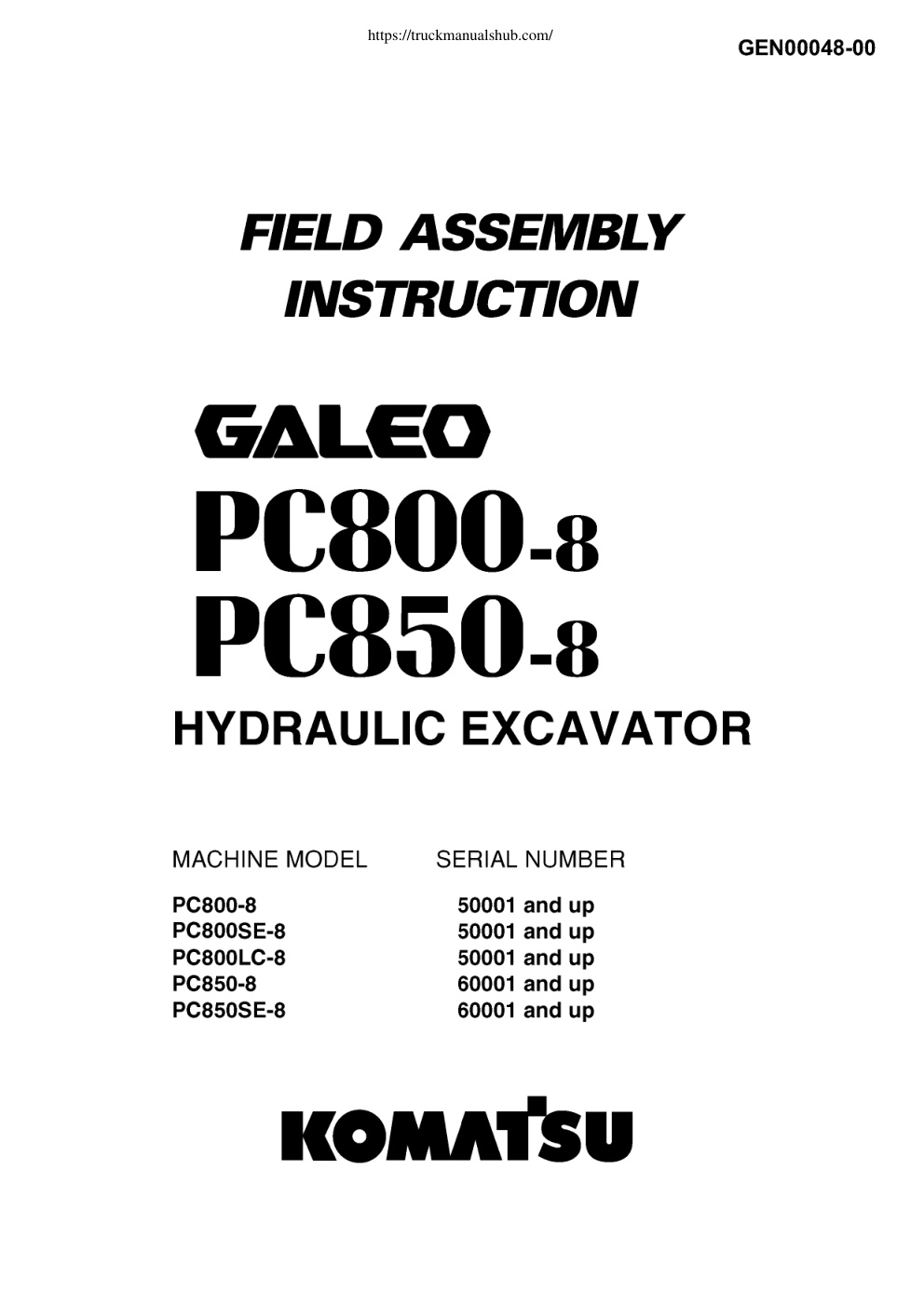 Première page de Komatsu Galeo PC800 8 PC850 8 Field Assembly Instruction