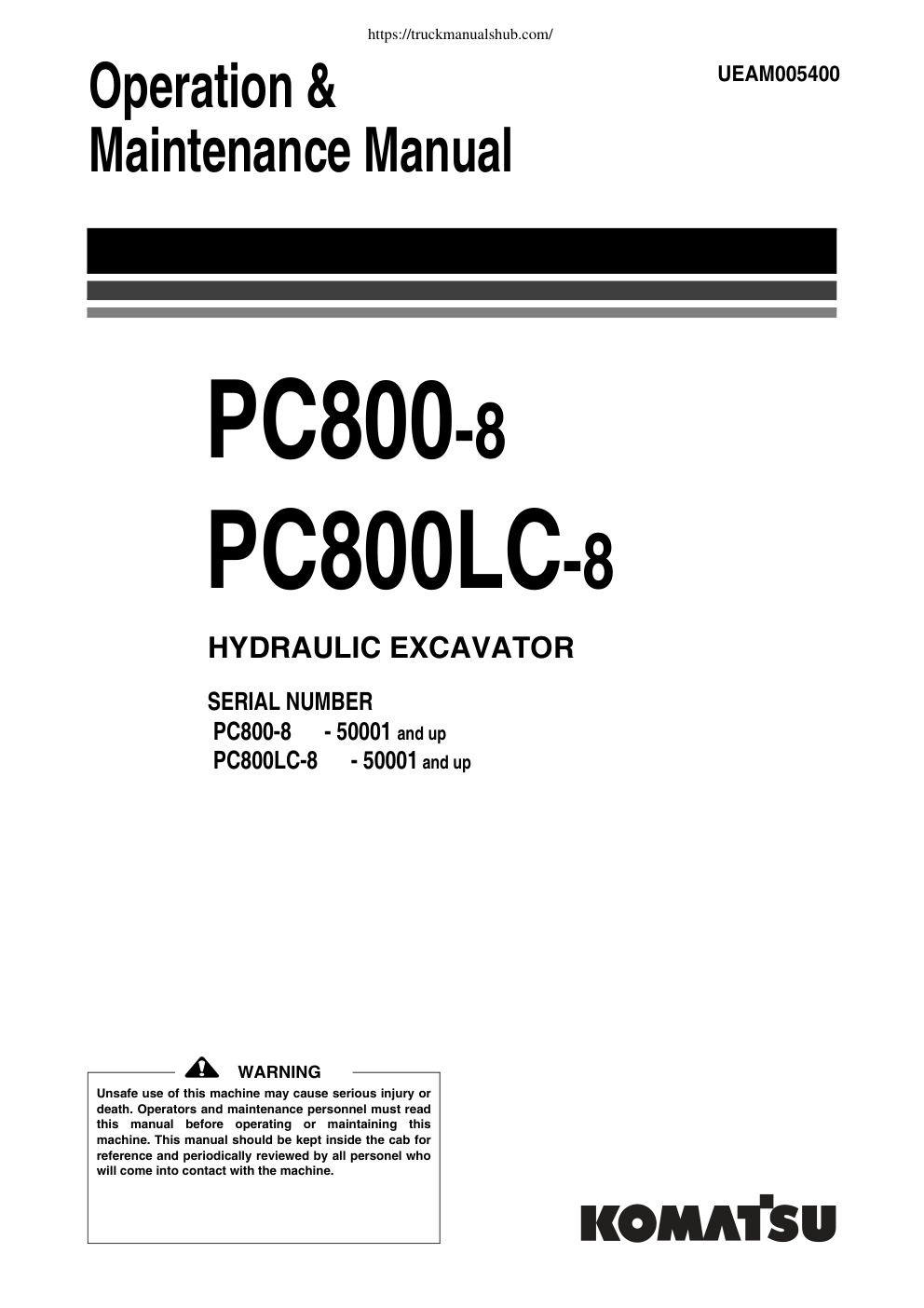 Première page de Komatsu PC800 8 50001 PC800LC 8 50001 Operation Maintenance Manual Hydraulic Excavator