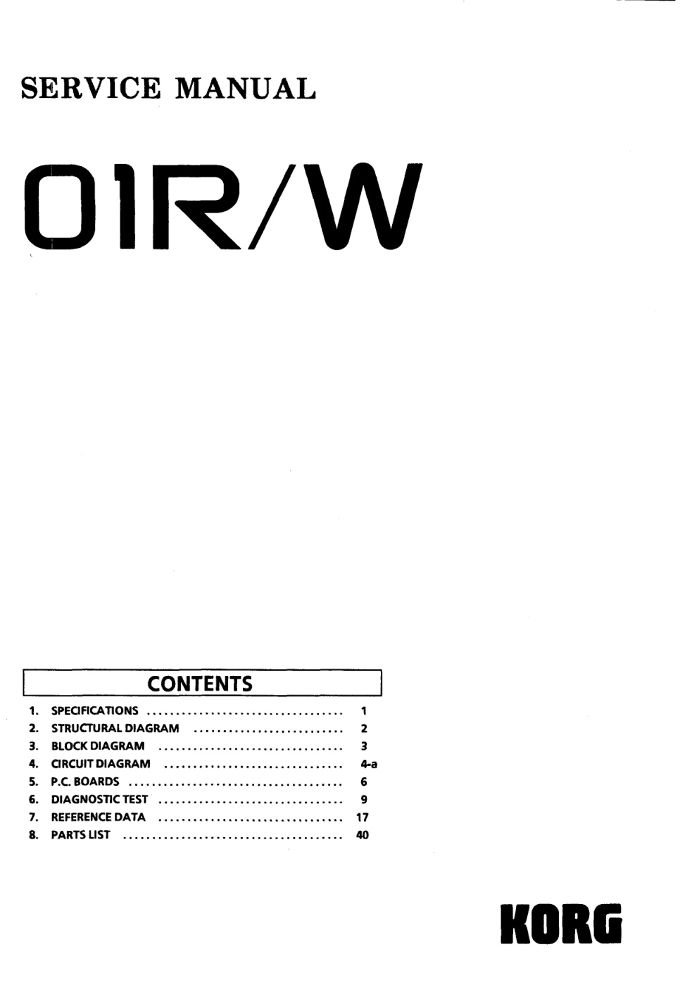 Première page de Korg 01RW SERVICE MANUAL ocr