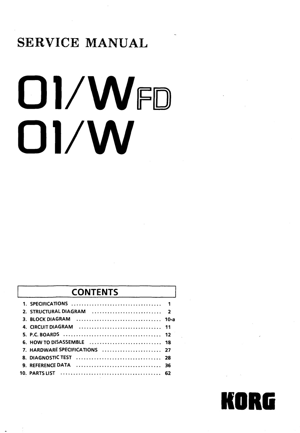Première page de Korg 01W WFD SERVICE MANUAL ocr