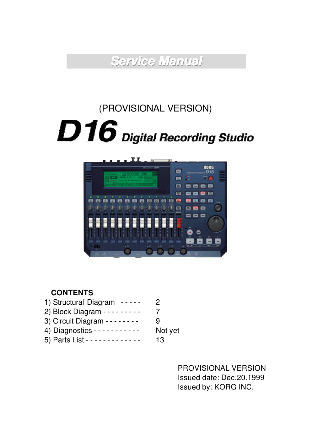 Première page de Korg D16 SERVICE MANUAL