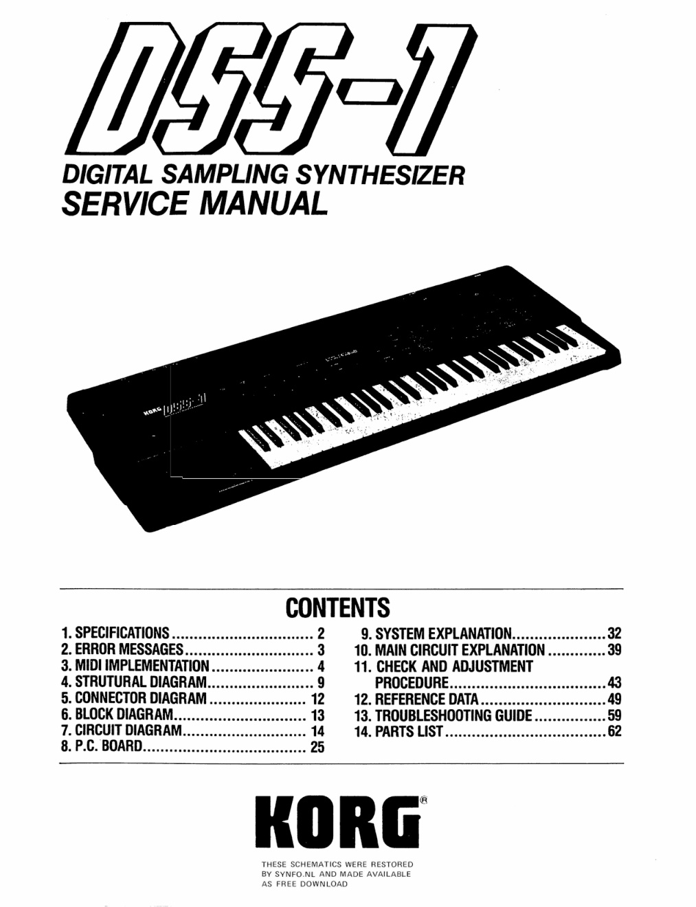 Première page de Korg DSS 1 SERVICE MANUAL ocr