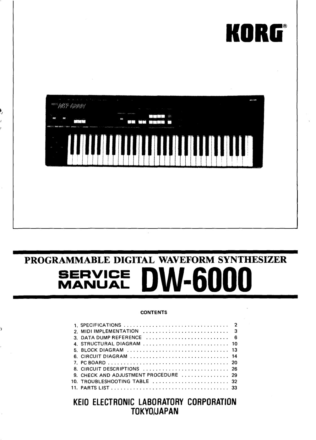 Première page de Korg DW 6000 SERVICE MANUAL ocr