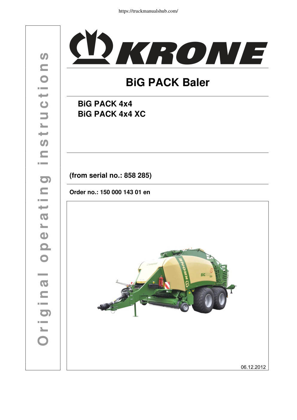 Première page de Krone BiG Pack 4 4 4 4 XC Baler Operating Instructions