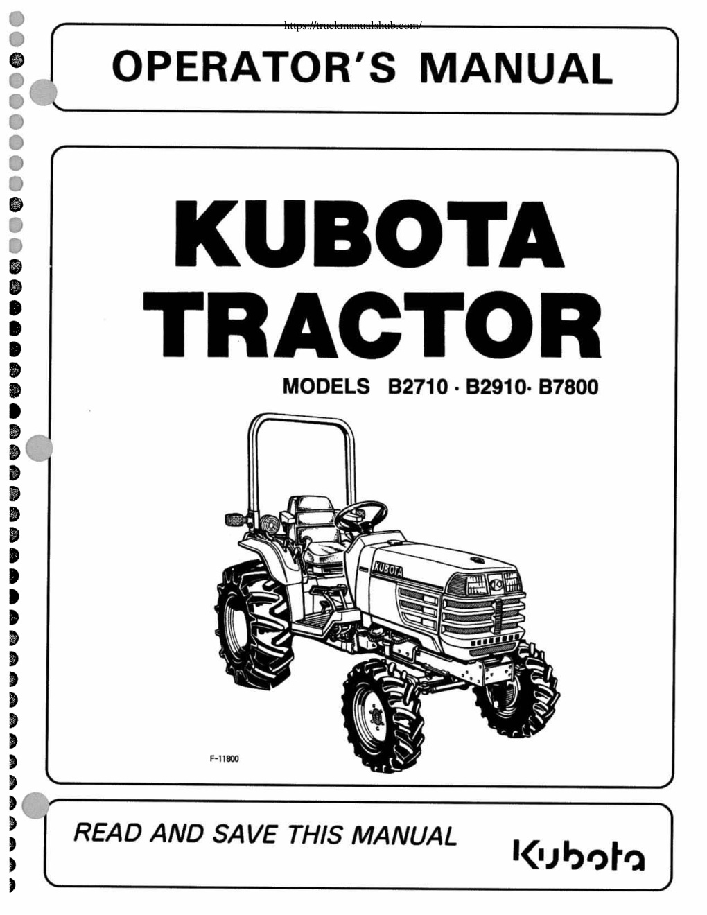 Première page de Kubota B2710 B2910 B7800 Tractor Owner s Manual