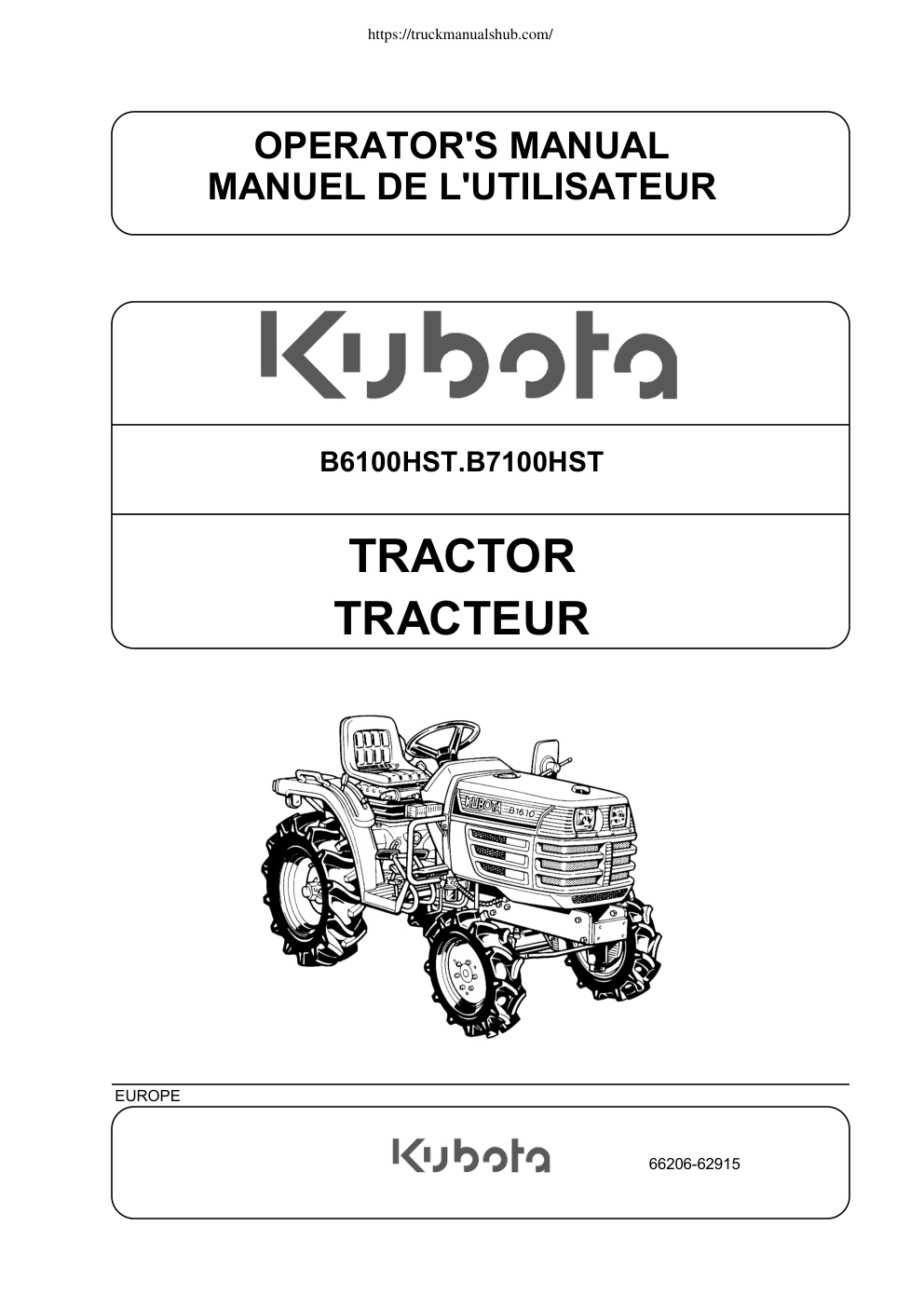 Première page de Kubota B6100HST B7100HST Tractor Owner s Manual
