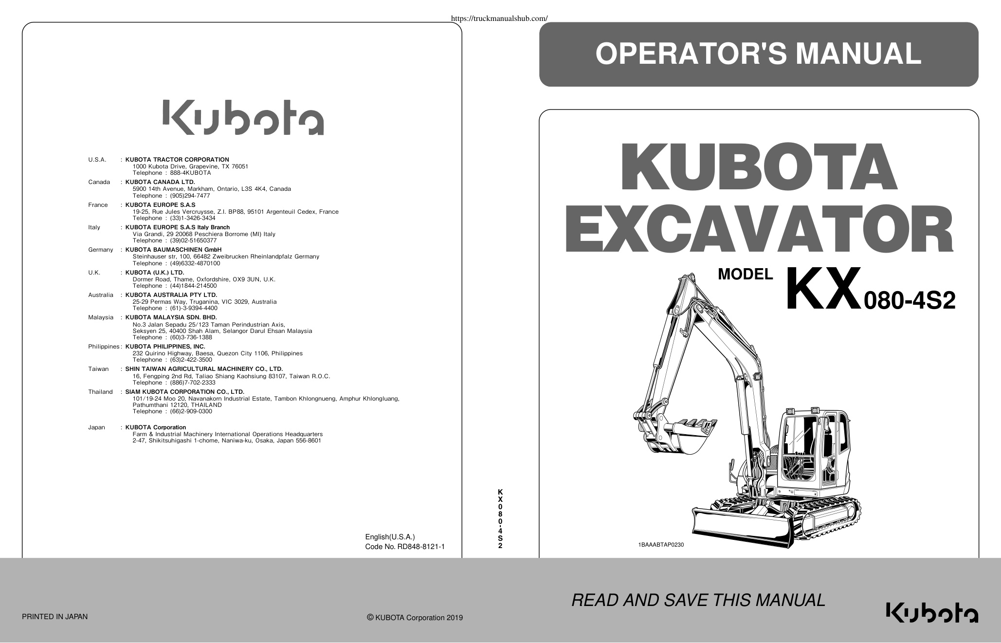 Première page de Kubota KX080 4S2 Operator s Manual
