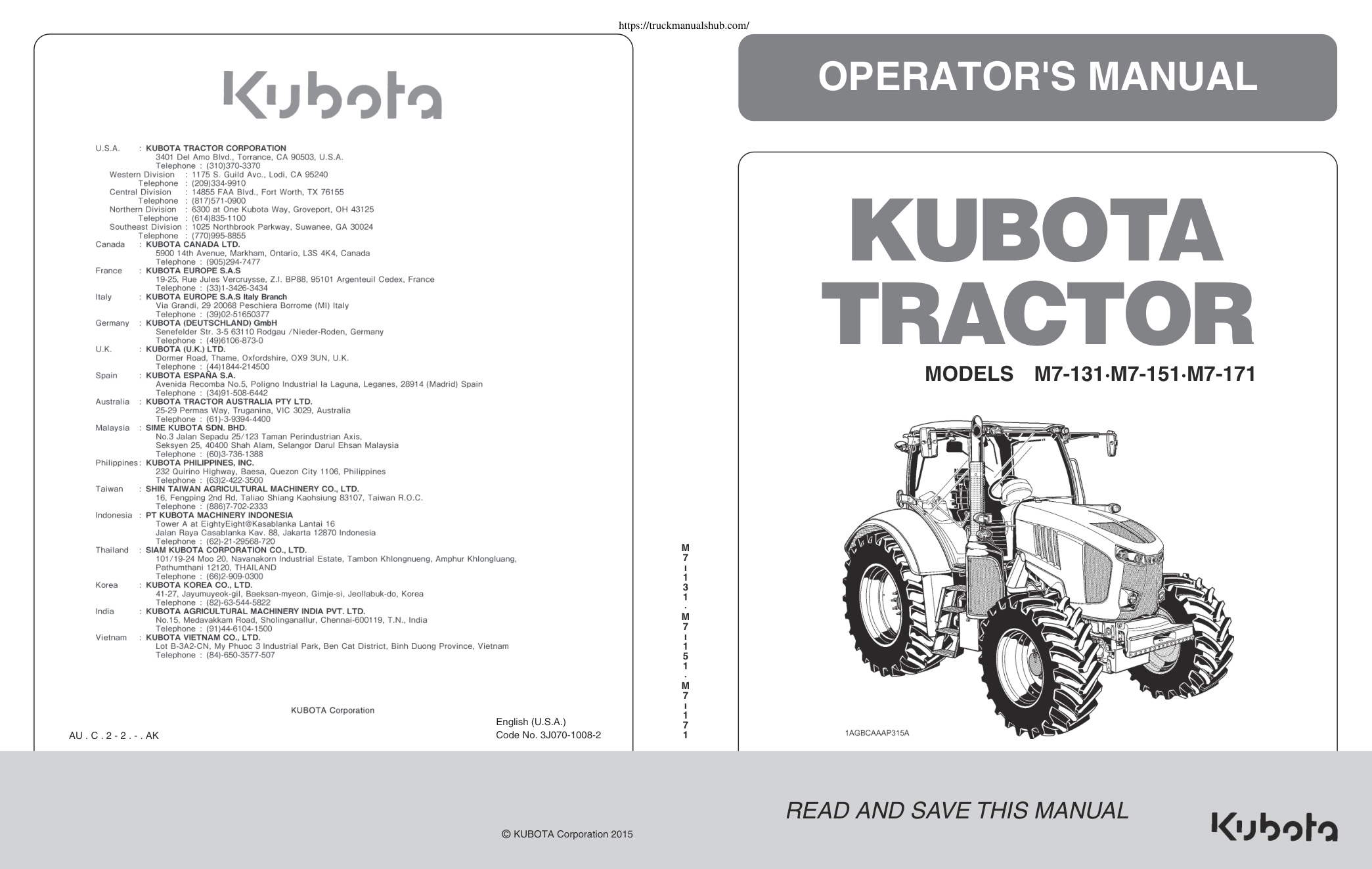 Première page de Kubota M7 131 M7 151 M7 171 Tractor Owner s Manual