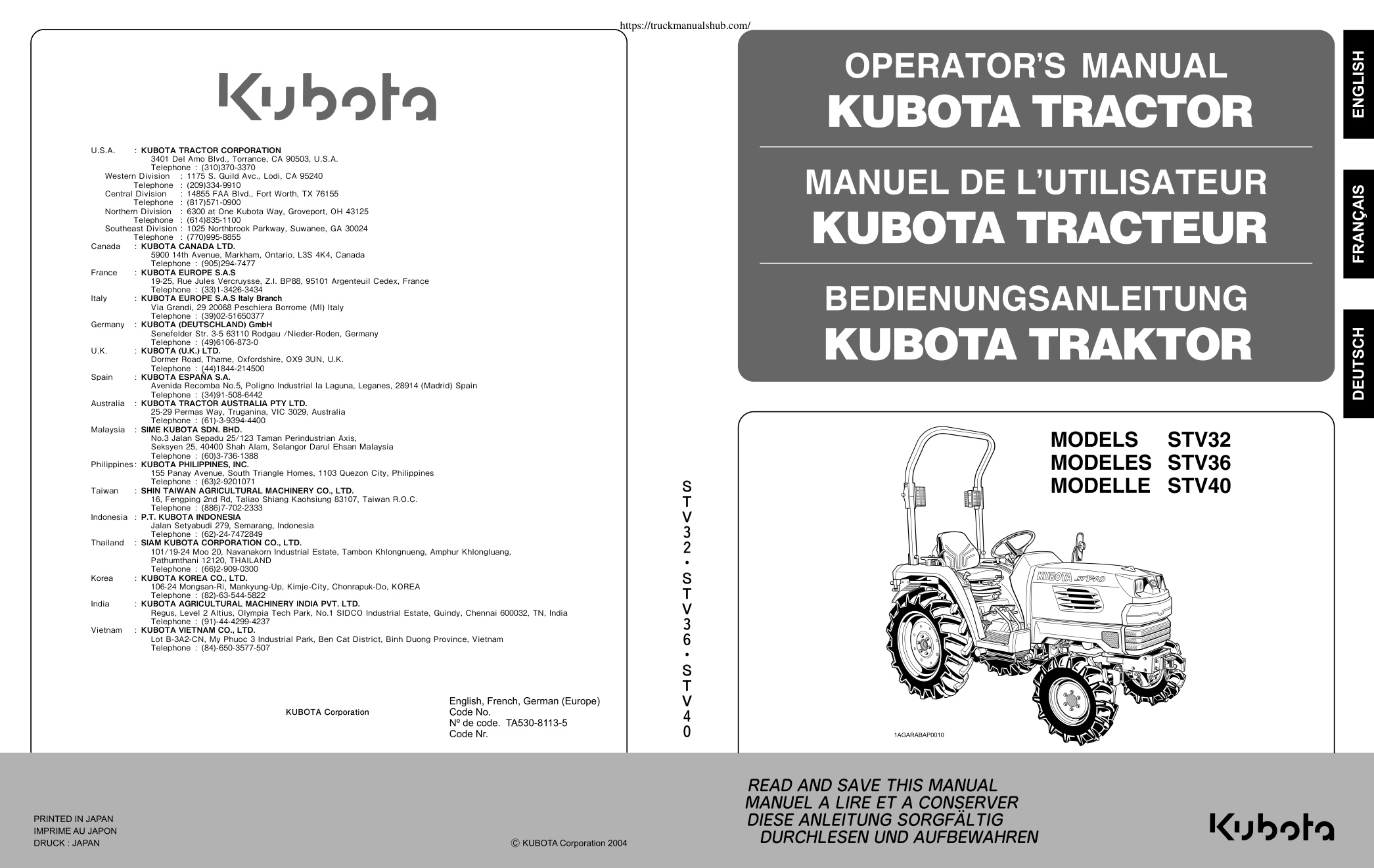 Première page de Kubota STV32 Operator s Manual