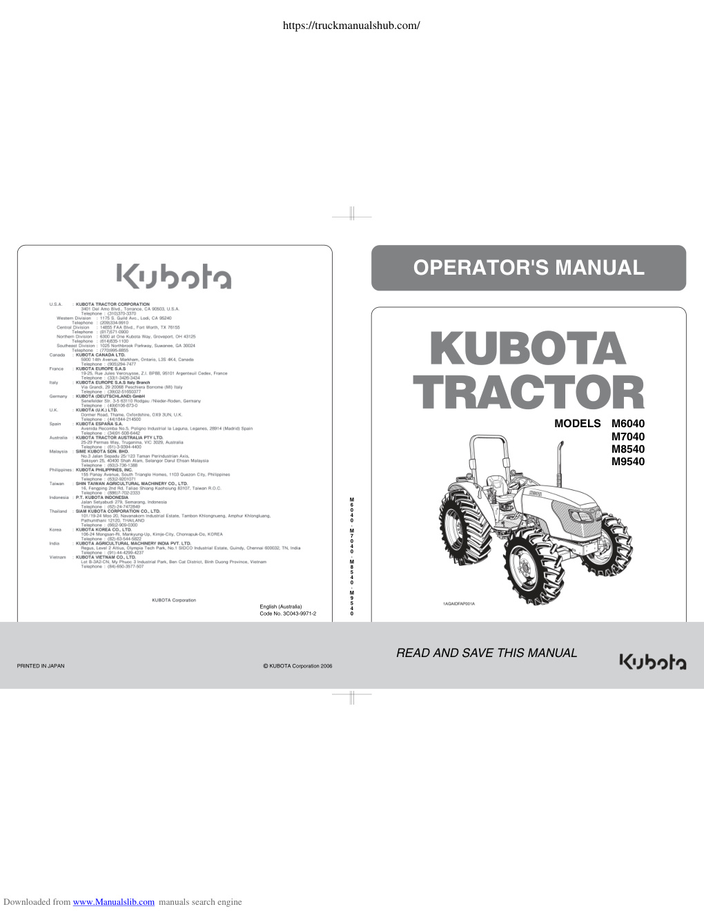 Première page de Kubota m7040 Operator s Manual