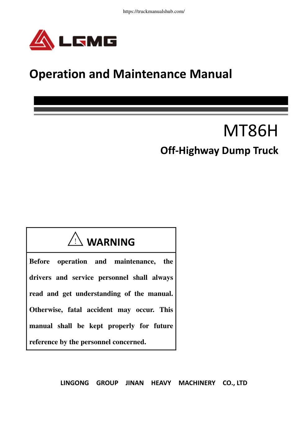 Première page de LGMG MT86H Operation and Maintenance Manual