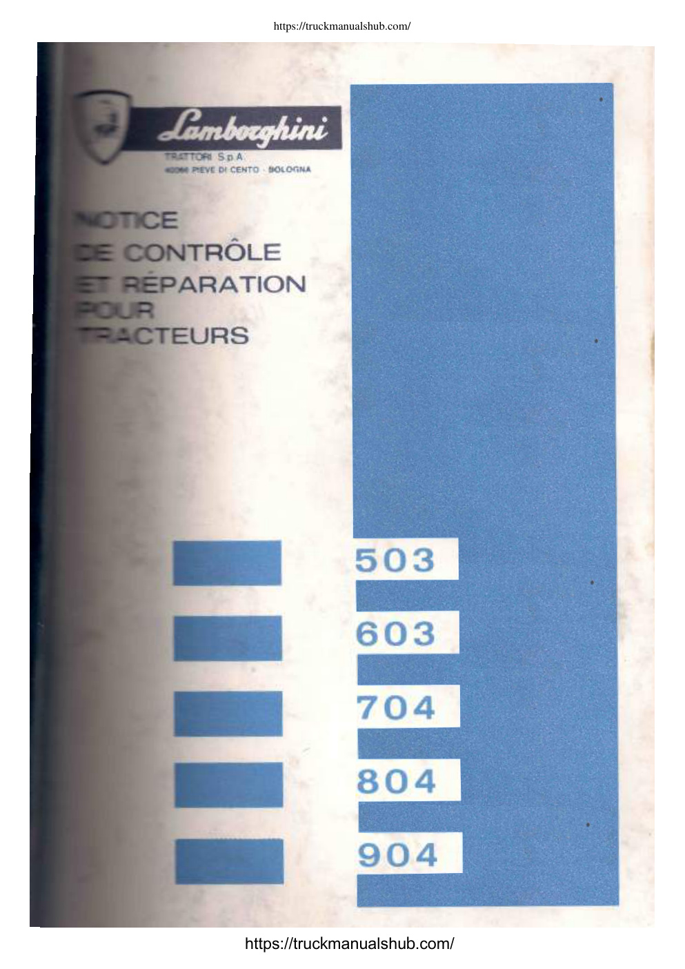 Première page de Lamborghini 503 603 704 804 904 Tractor Service Manual