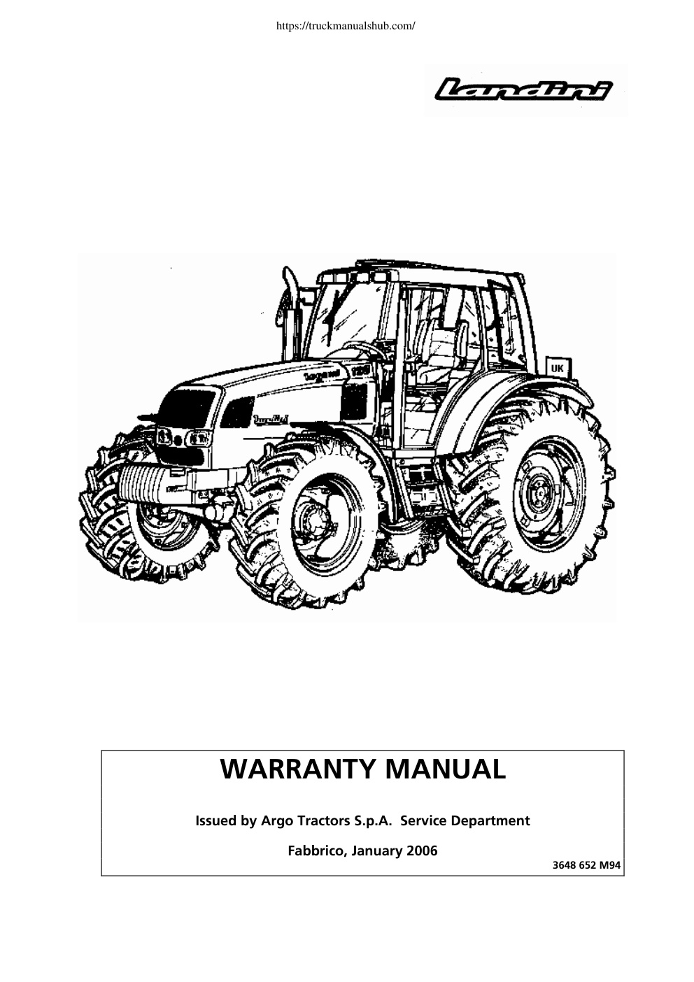 Première page de Landini Inglese Operation and Maintenance Manual