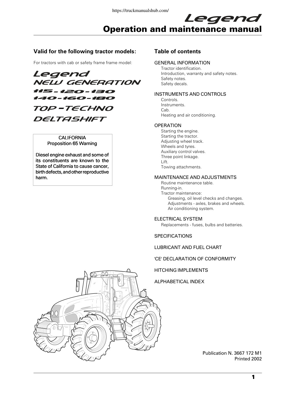 Première page de Landini Legend Operation and Maintenance Manual