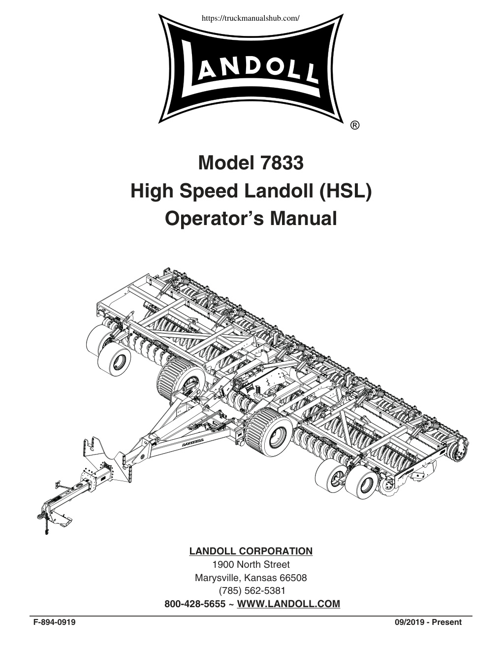 Première page de Landoll 7833 High Speed Landoll HSL Operator s Manual