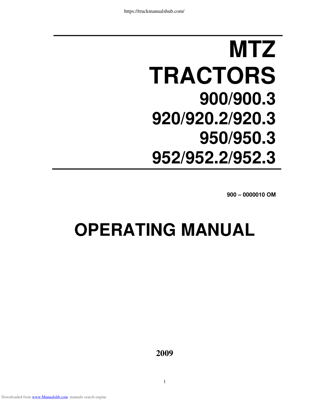 Première page de MTZ Tractors 900 900 3 920 920 2 920 3 950 950 3 952 952 2 952 3 Operating Manual