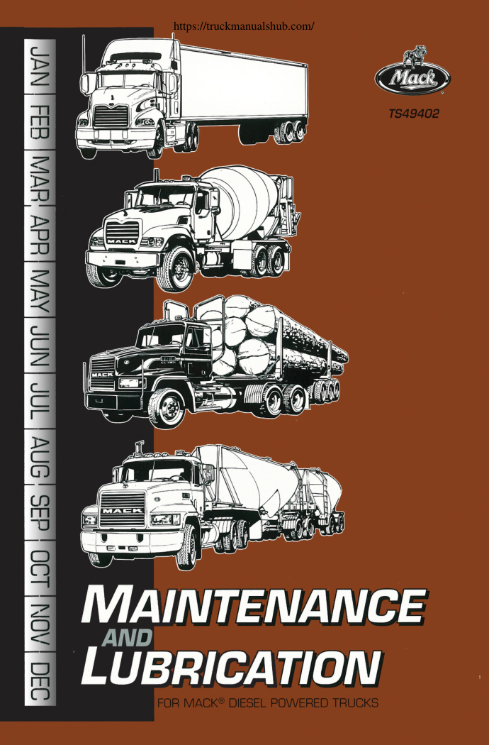 Première page de Mack Diesel Powered Trucks Maintenance and Lubrication Manual 2002