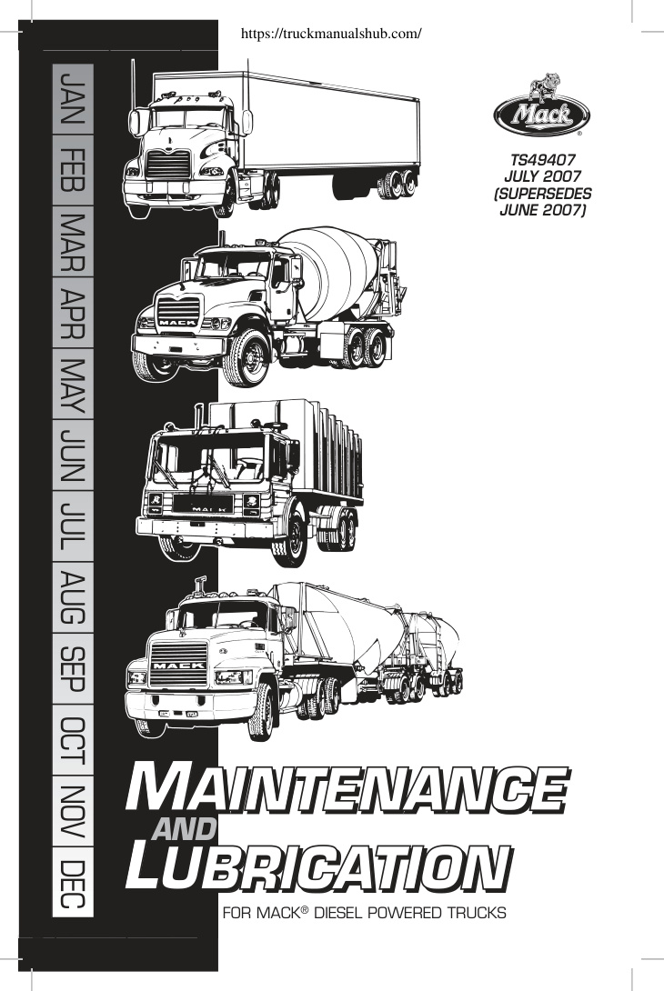 Première page de Mack Diesel Powered Trucks Maintenance and Lubrication Manual 2007