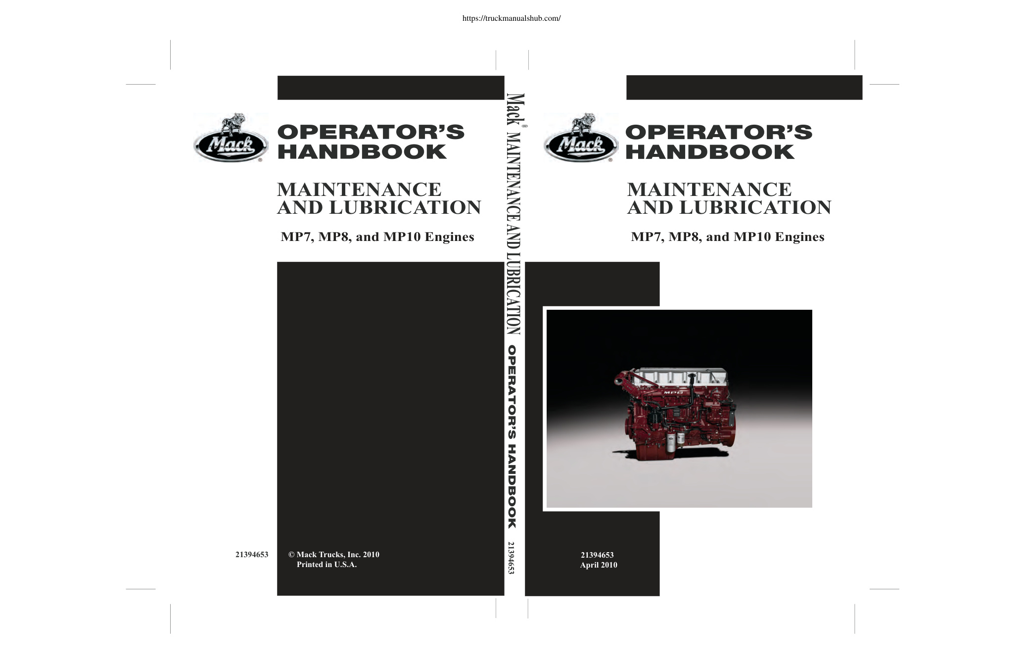 Première page de Mack MP7 MP8 and MP10 Engines Maintenance and Lubrication PDF Manual