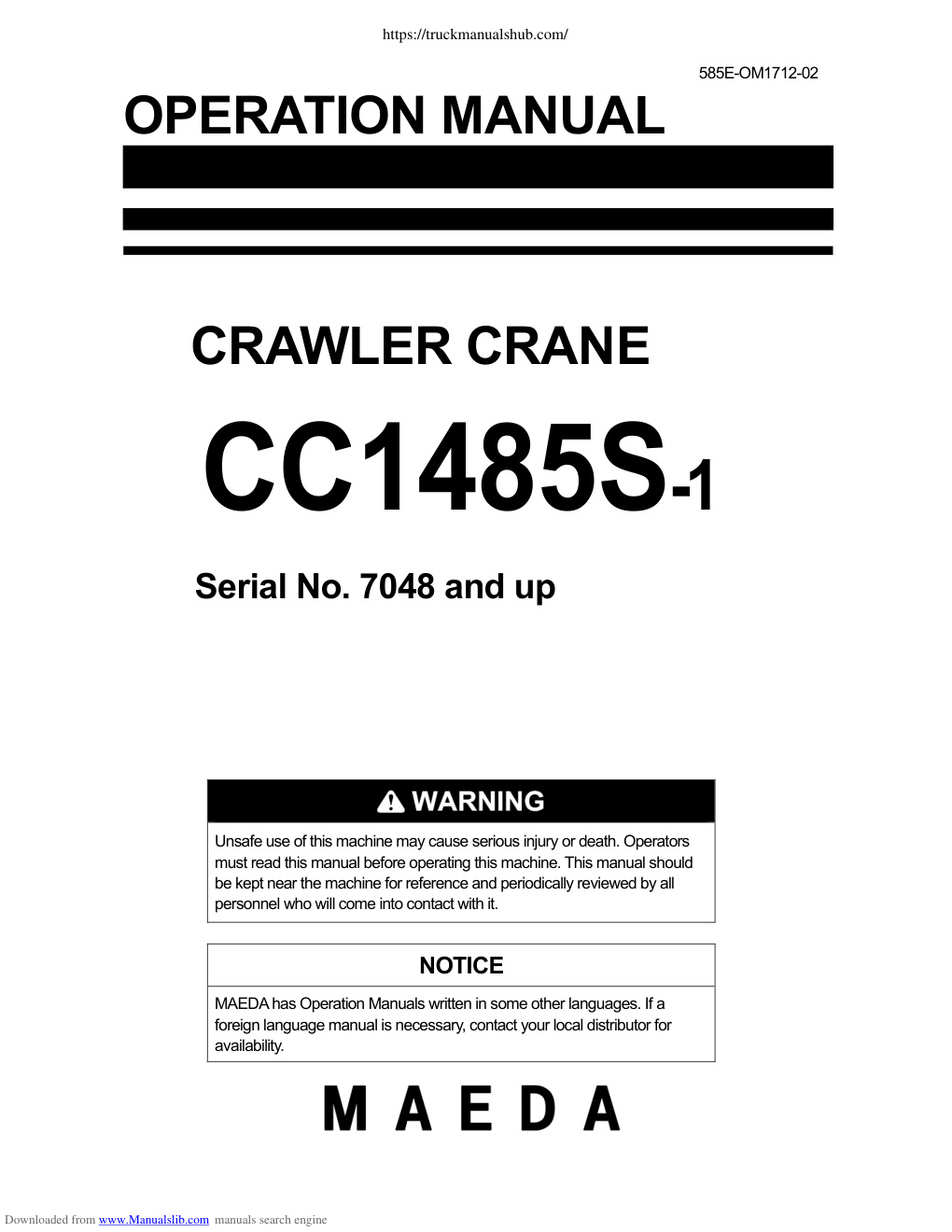Première page de Maeda CC1485S 1 Operation Manuals