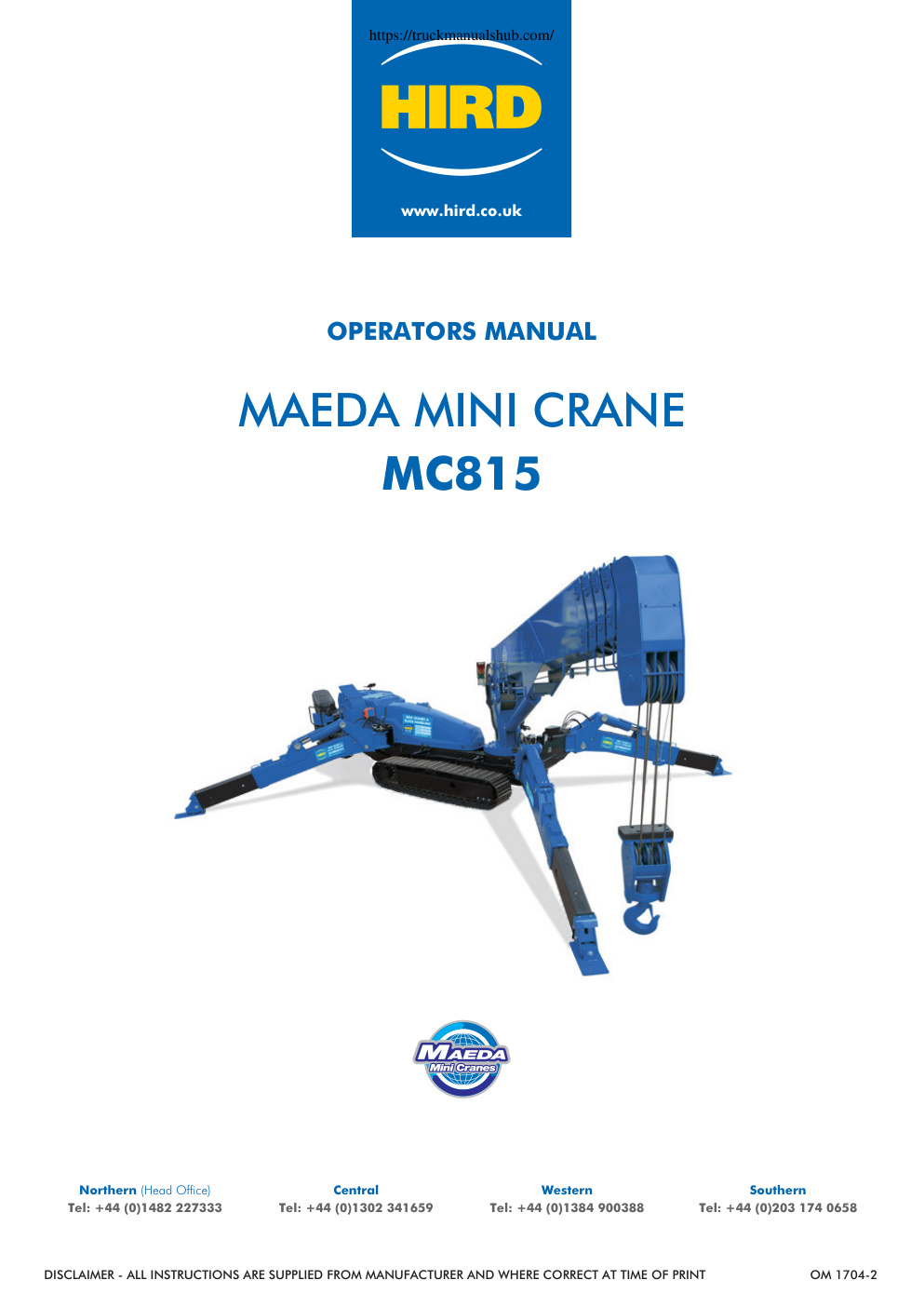 Première page de Maeda HIRD MC815 Mini Crane Operator s Manual