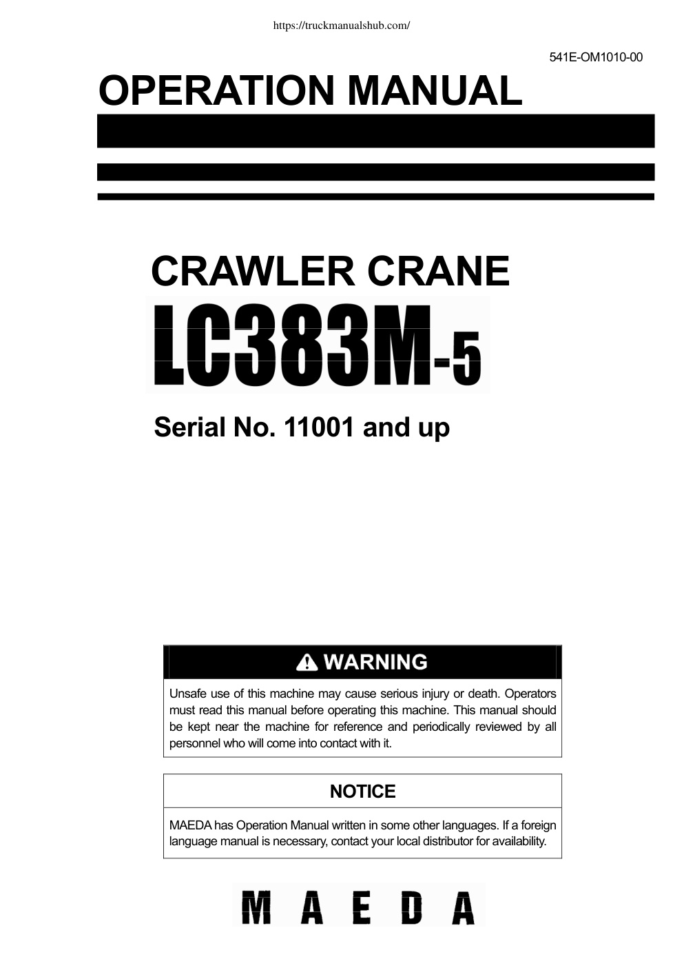 Première page de Maeda LC383M 5 Operation Manual