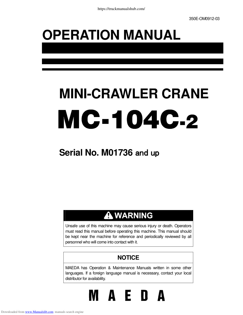 Première page de Maeda MC 104C 2 Operation Manual