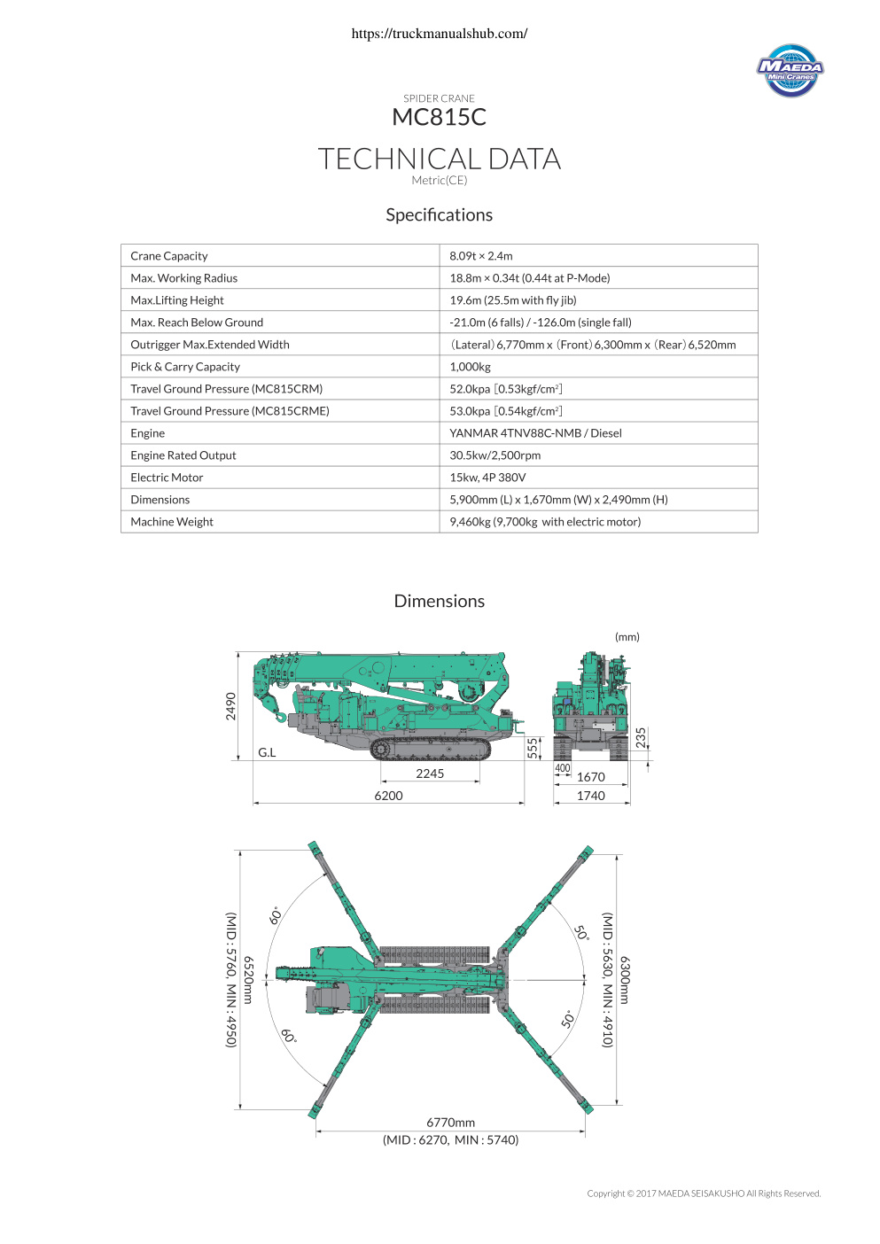 Première page de Maeda MC815C Load Chart
