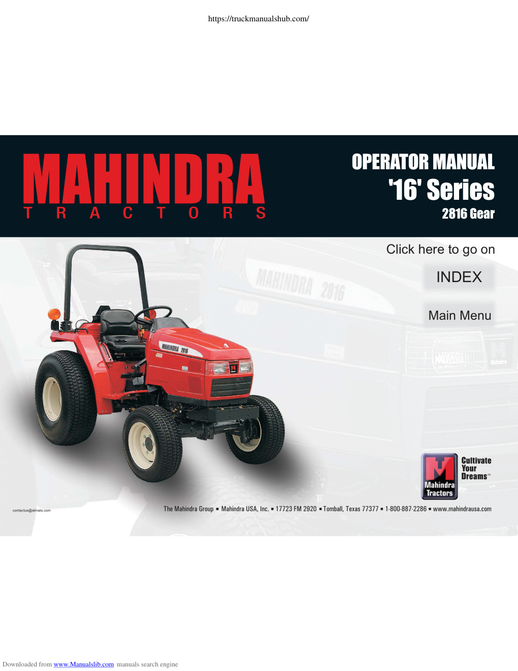 Première page de Mahindra 16 Series 2816 4WD Service Manual