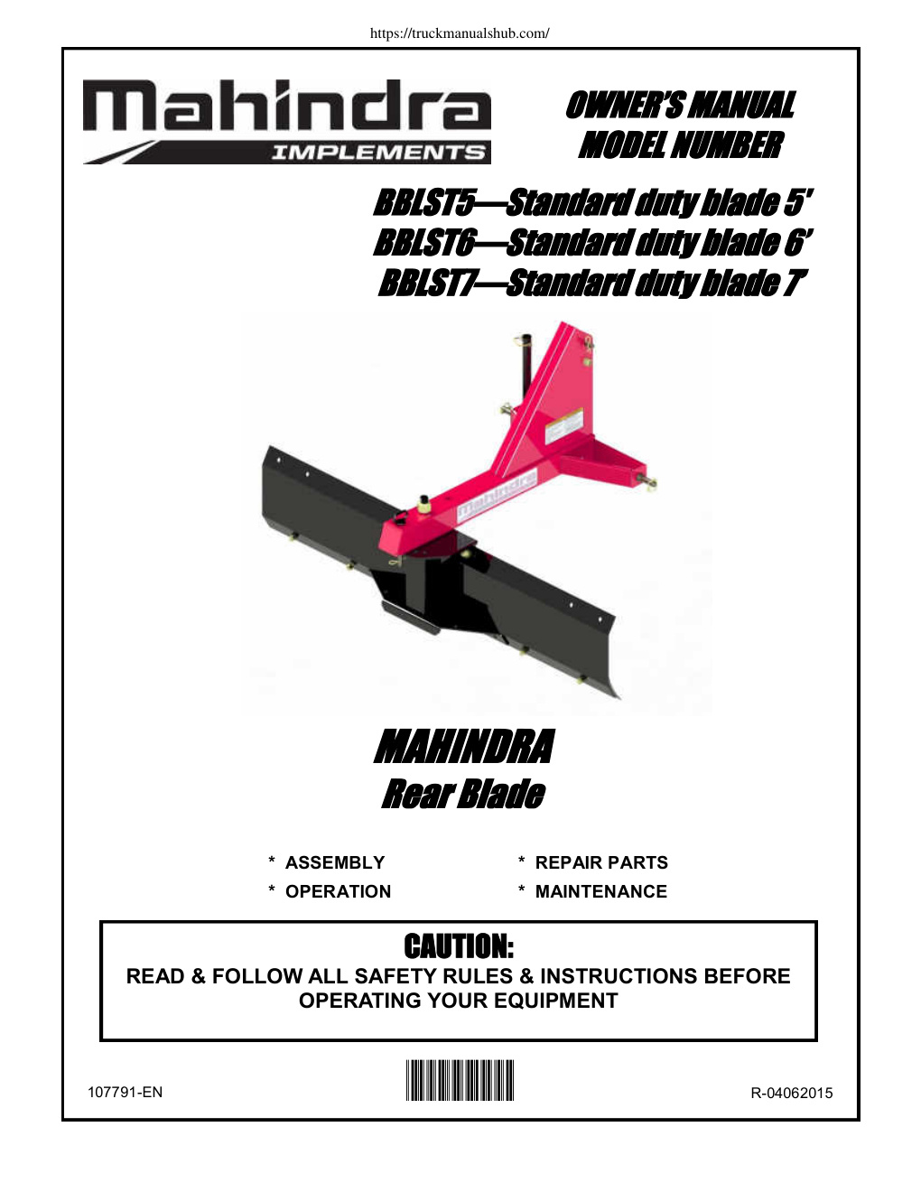Première page de Mahindra BBLST5 BBLST6 BBLST7 Owner s Manual