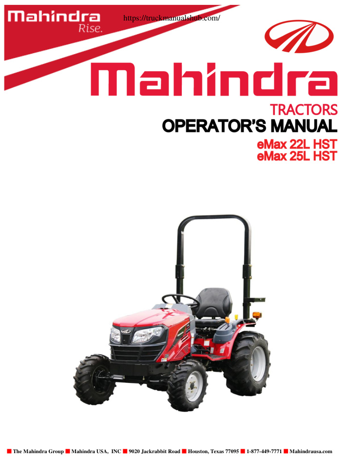 Première page de Mahindra eMax 22L HST eMax 25L HST Operator s Manual