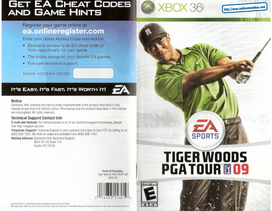 Première page de Manual Xbox 360 Tiger Woods PGA Tour 09 Manual 360