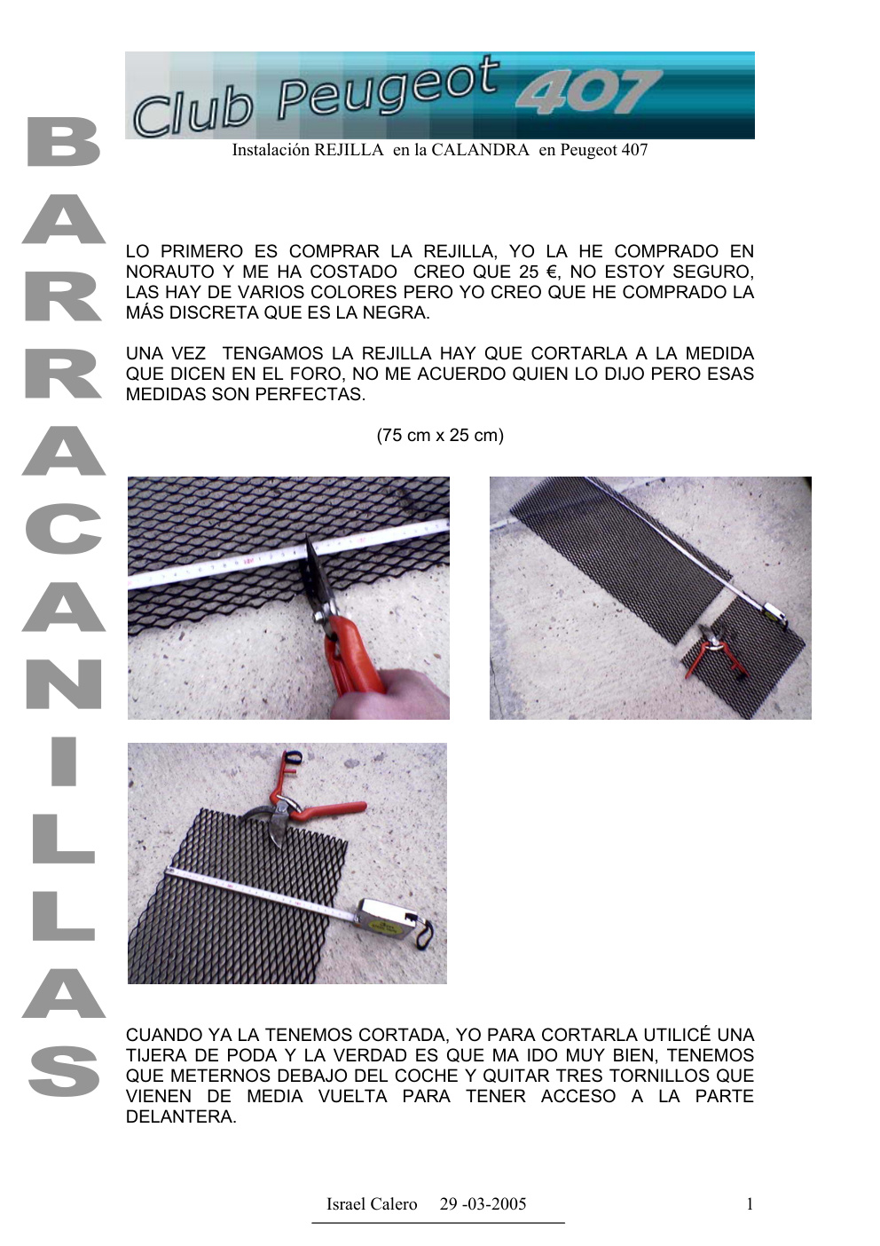 Première page de Manual Montaje Rejilla Delantera Peugeot 407
