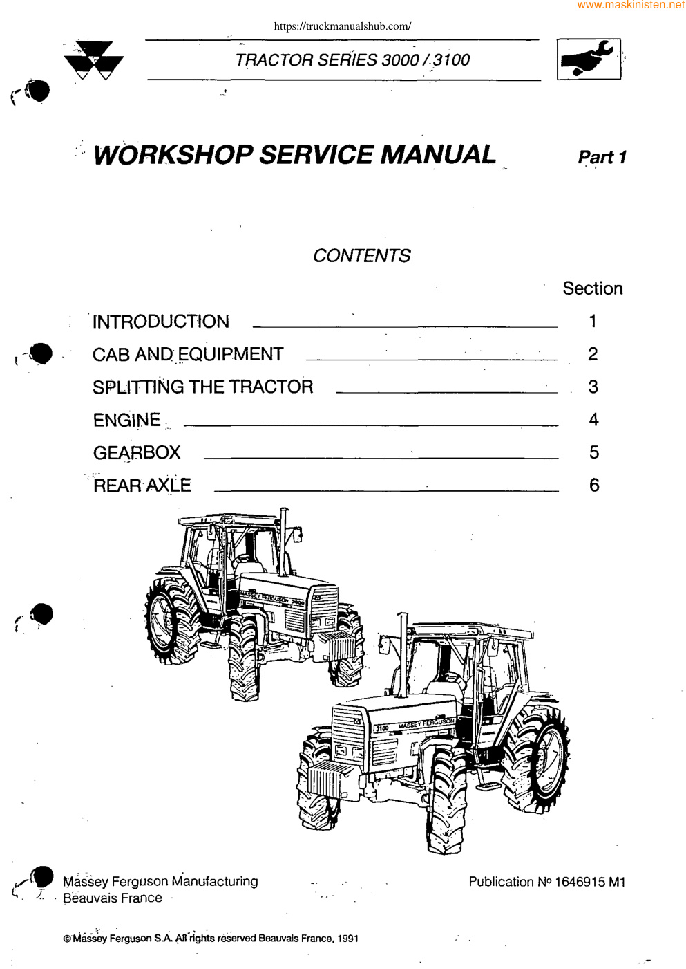 Première page de Massey Ferguson 3000 3100 Tractor Workshop Service Manual