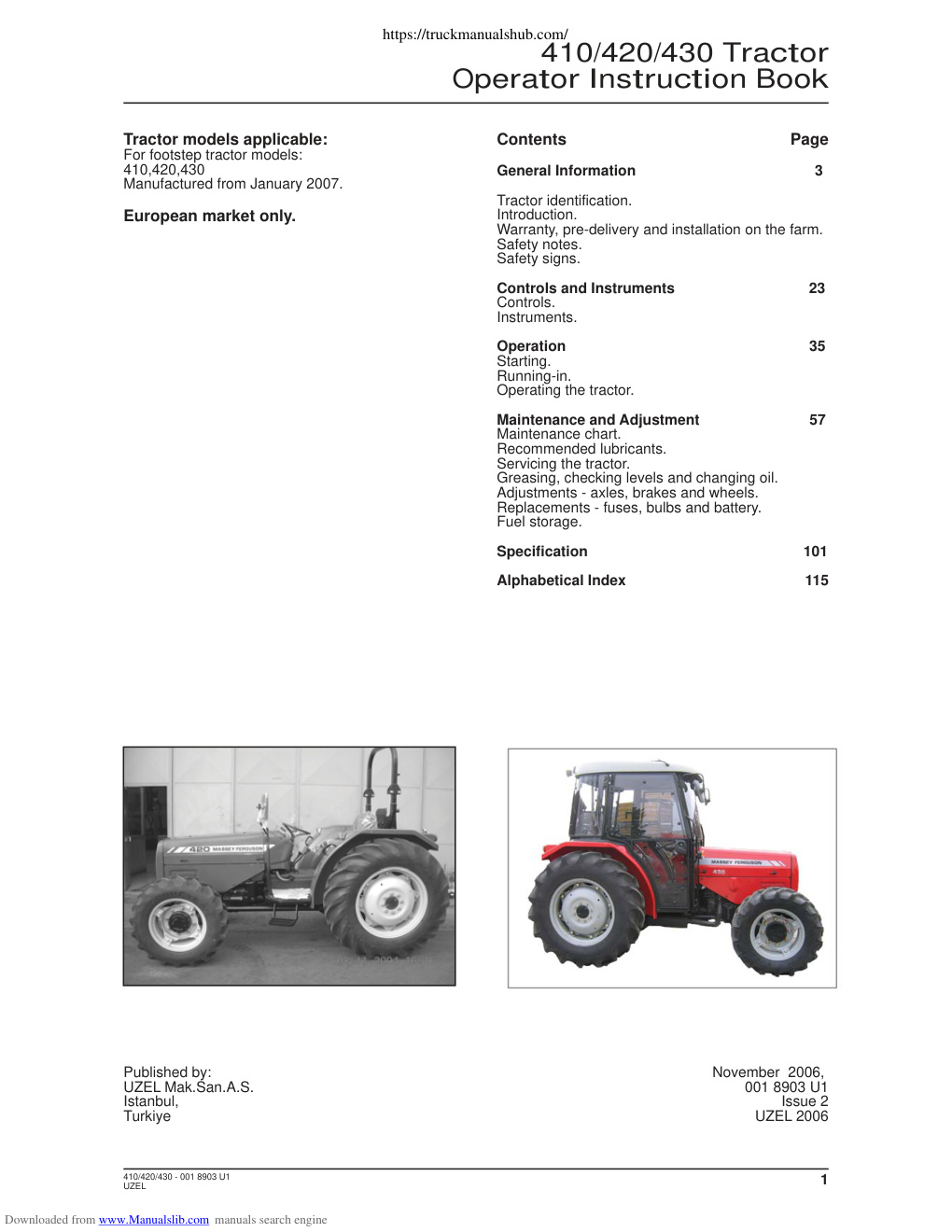 Première page de Massey Ferguson 410 420 430 Operators Instruction Book