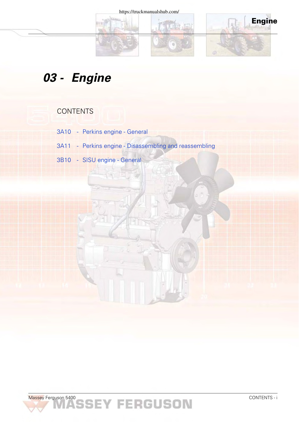 Première page de Massey Ferguson 5400 Operator s and Maintenance Manual 03 Engine