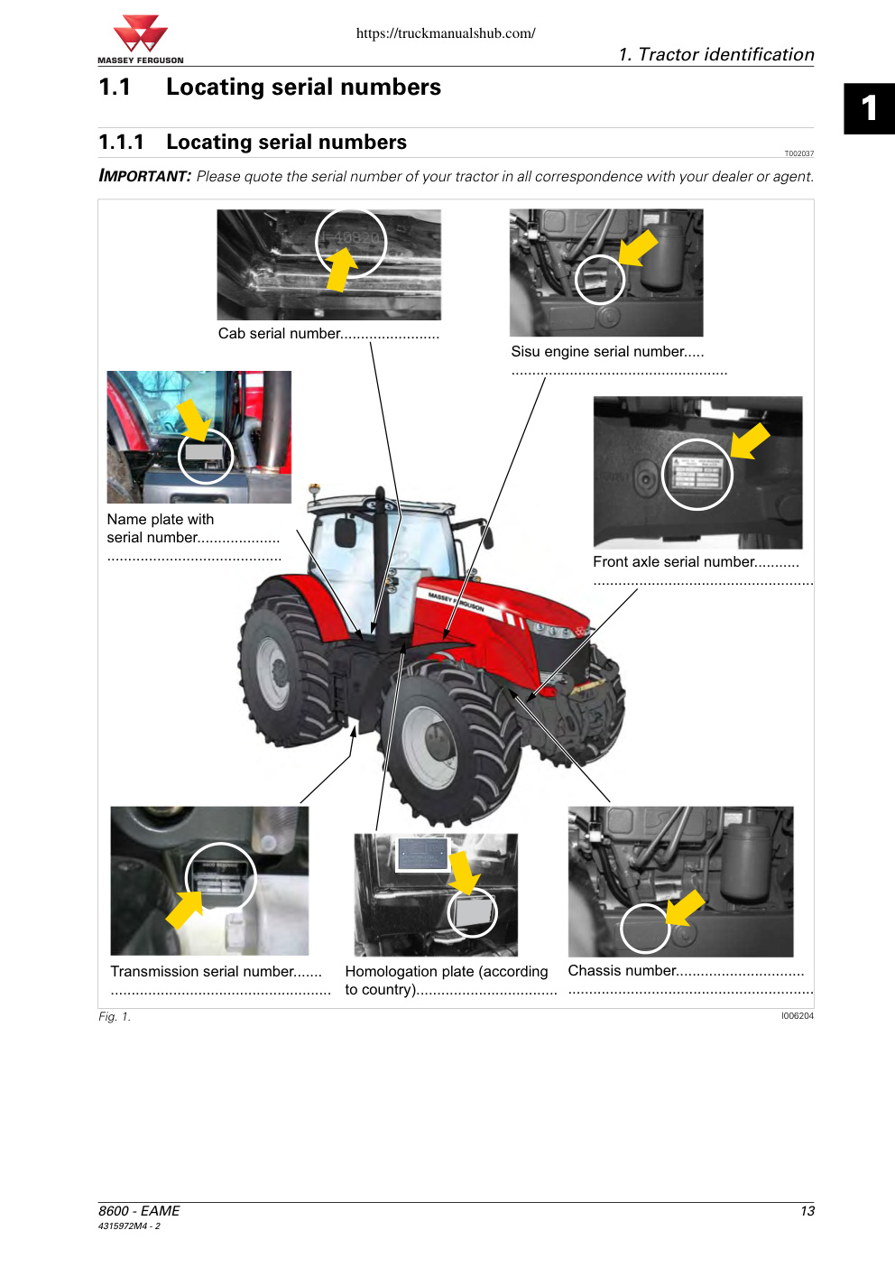 Première page de Massey Ferguson 8650 Manual