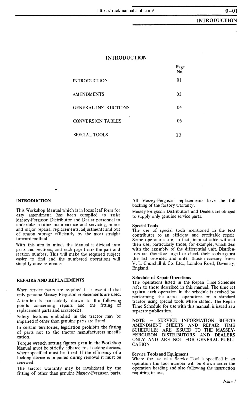Première page de Massey Ferguson MF 135 Service Manual