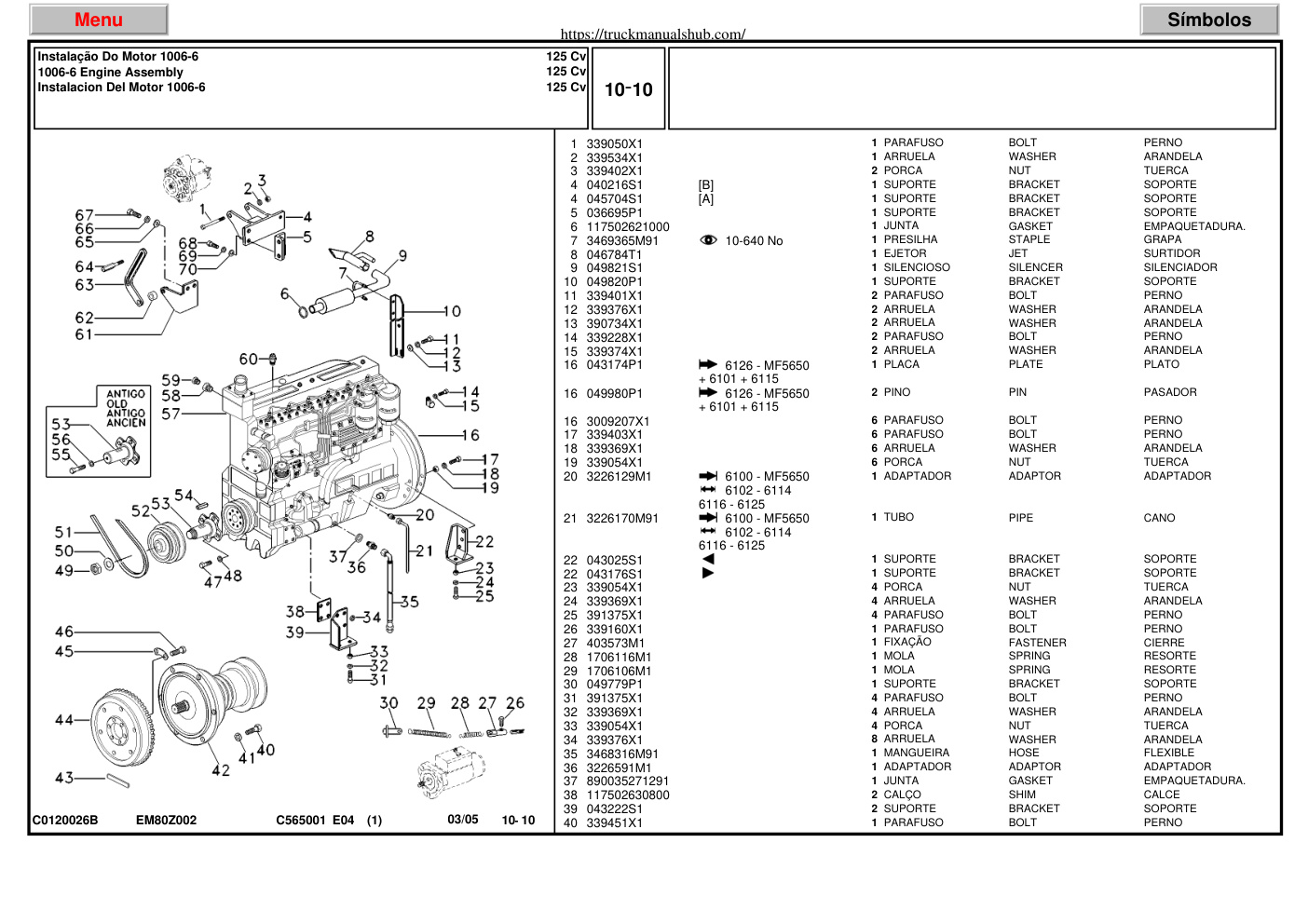 Première page de Massey Ferguson MF 5650 Tractor Parts Catalog Manual