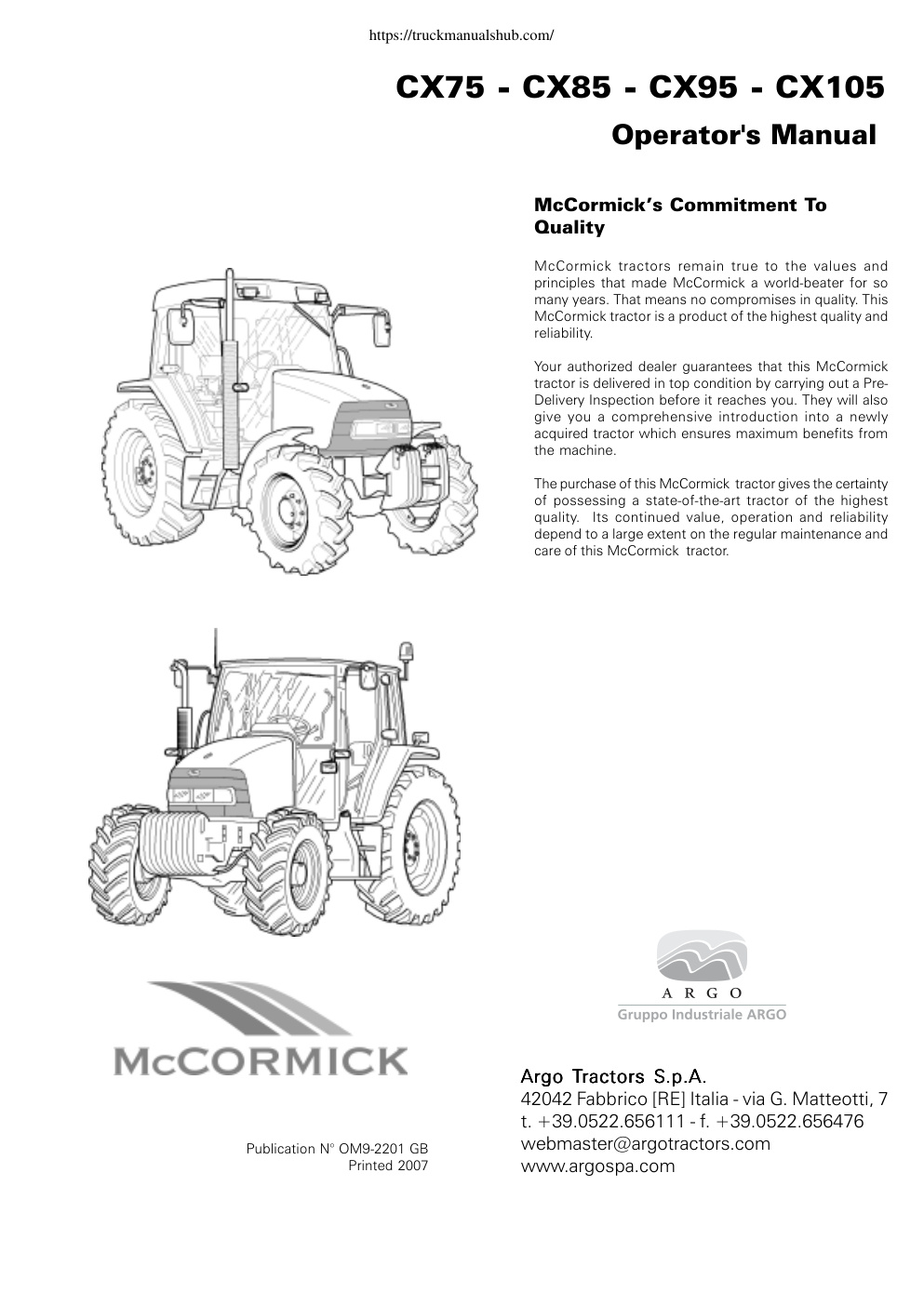 Première page de McCormick CX75 CX85 CX95 CX105 Tractors Operator Manual