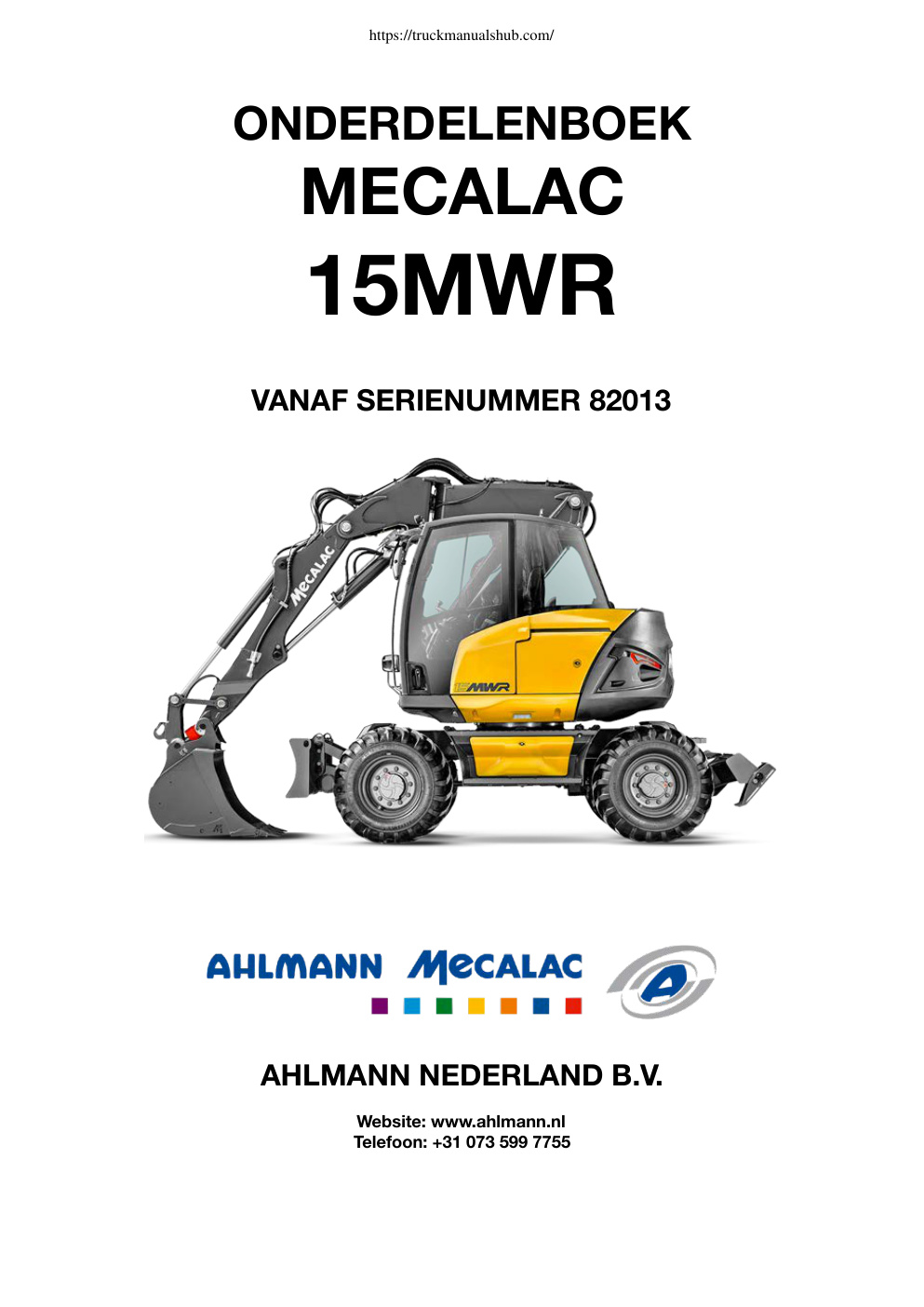 Première page de Mecalac 15MWE Spare Parts Book
