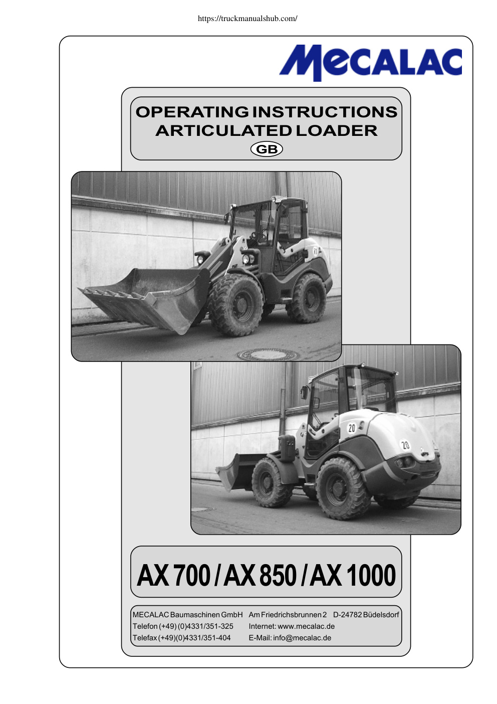 Première page de Mecalac AX700 AX850 AX1000 Operating Instructions Manual