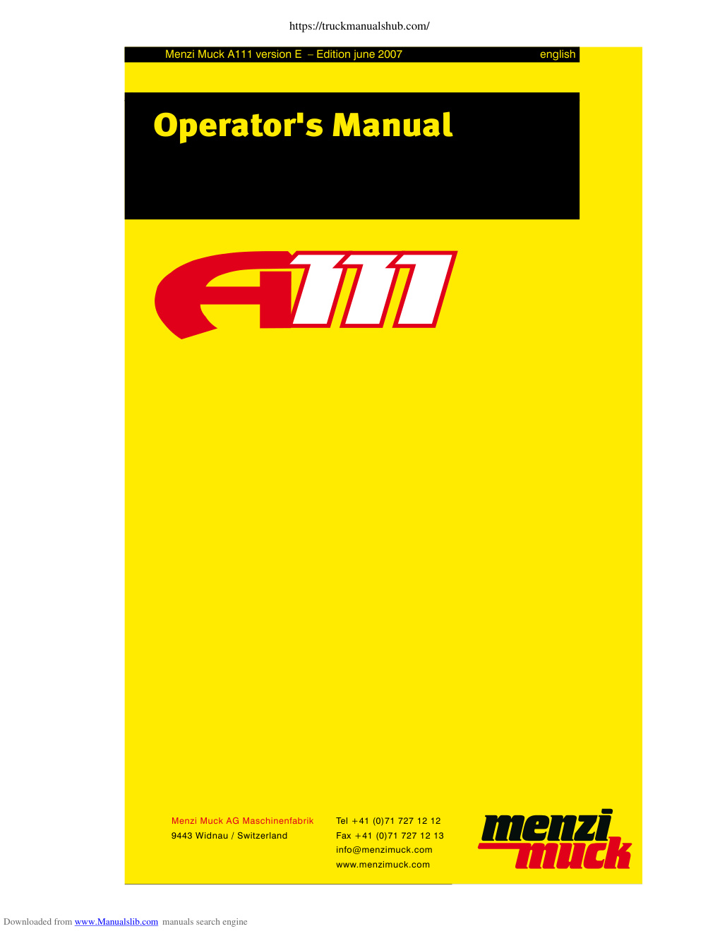 Première page de Menzi Muck A111 Operator s Manual