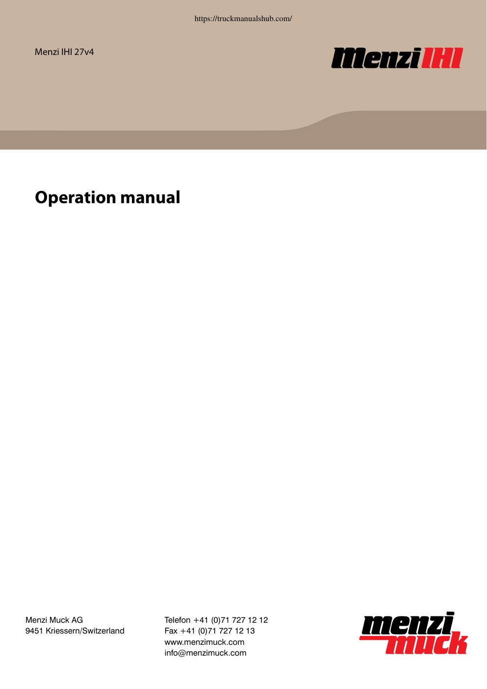 Première page de Menzi Muck IHI 27v4 Operation Manual