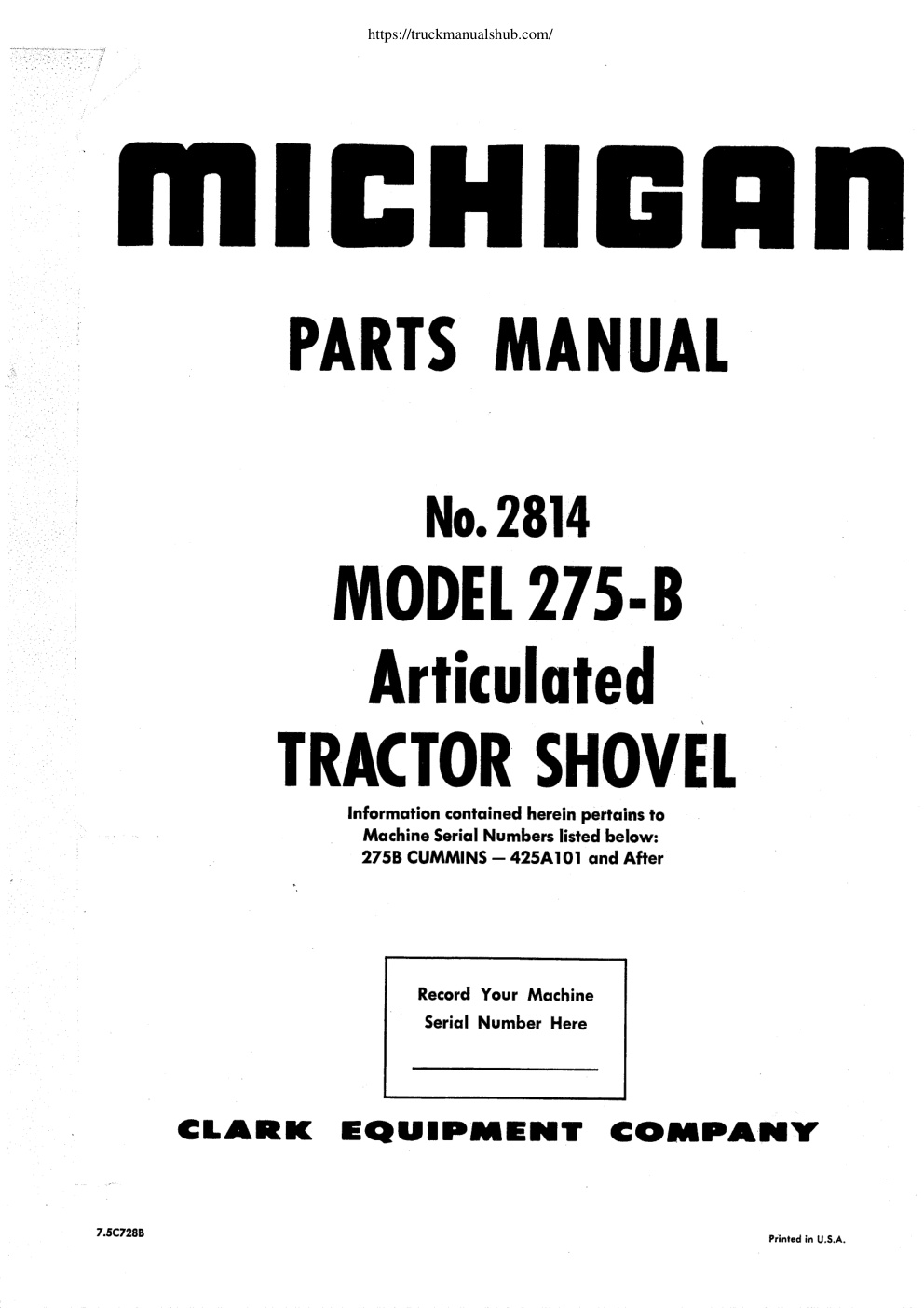 Première page de Michigan 275 B Articulated Tractor Shovel Parts Manual
