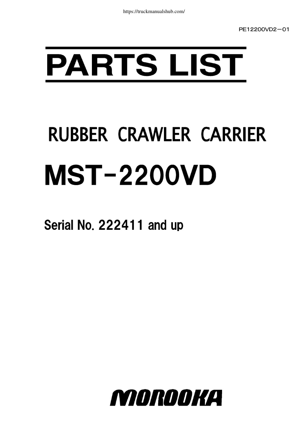 Première page de Morooka MST2200VD Parts Manual List