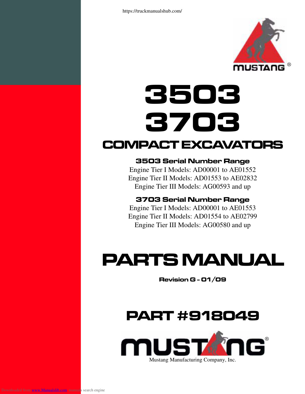 Première page de Mustang 3503 3703 Compact Excavators Parts Manual